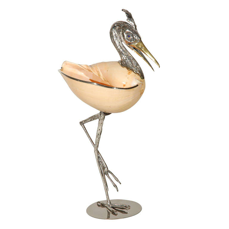 Italian Silver Plate and Shell Bird by Gabriella Binazzi