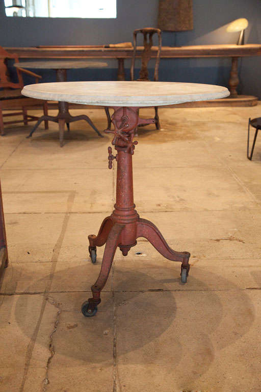 English Industrial Table Base With Oval Ivory Stone Top