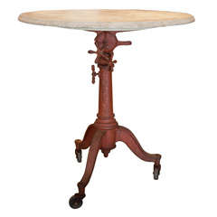 Antique English Industrial Table Base With Oval Ivory Stone Top