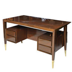 A Rare Gio Ponti Walnut and Brass Desk