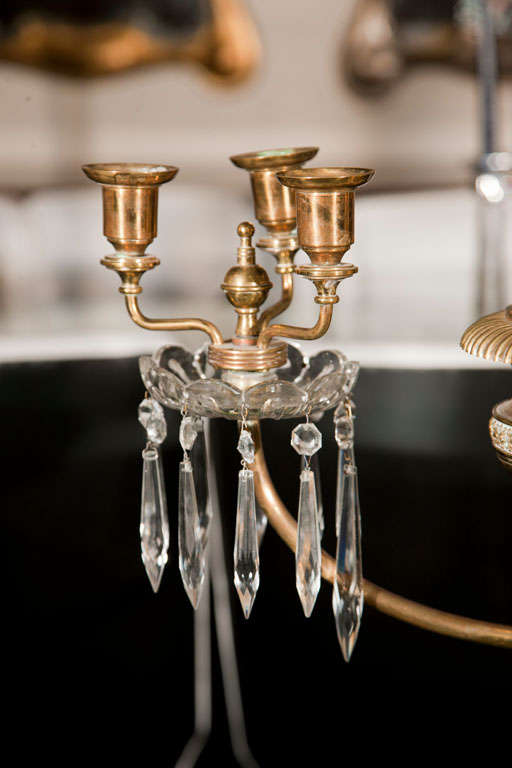 Pair of Brass Argand Two-Arm Candelabra Lamps In Good Condition In Stamford, CT