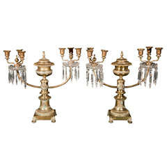 Pair of Brass Argand Two-Arm Candelabra Lamps