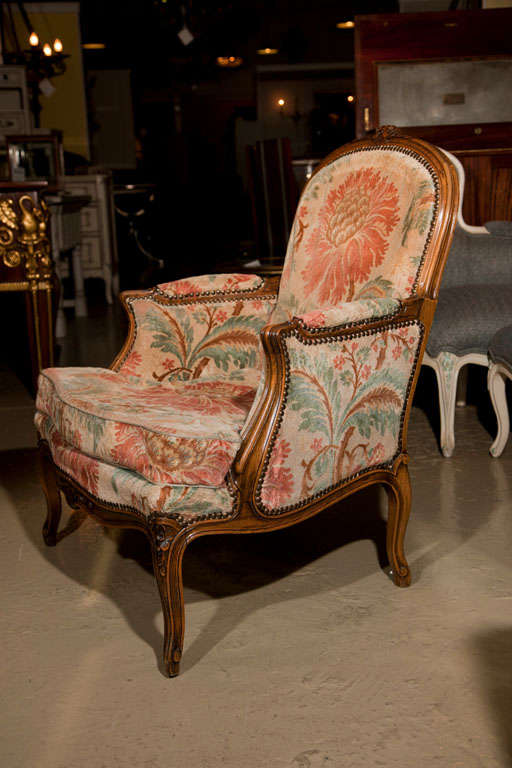 Wood Pair of French Provincial Walnut Bergere Chairs