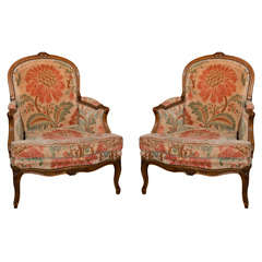 Pair of French Provincial Walnut Bergere Chairs