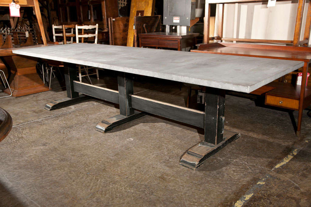 Trestle Base Zinc Top Table