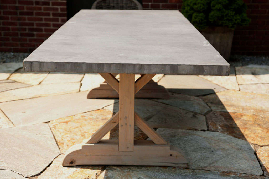 Belgian zinc top/trestle base farm table at 1stDibs