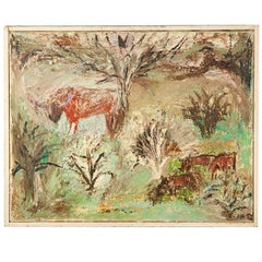 Vintage Mirza R. Vejbz  "Landscape with Oxen"  1955