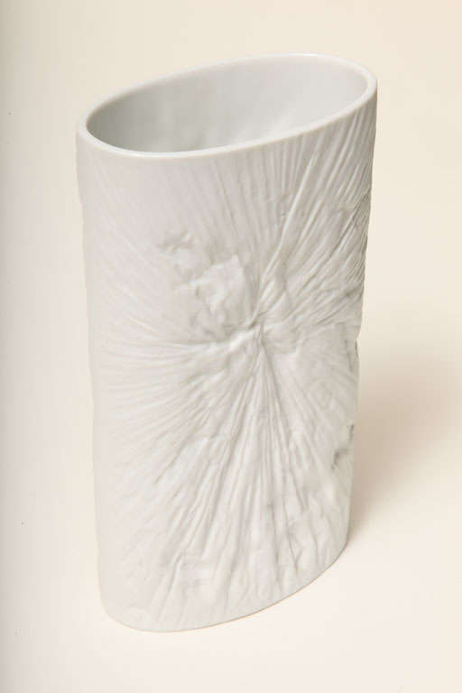 German White On White Impressed Porcelain Tie Die Rosenthal Vase