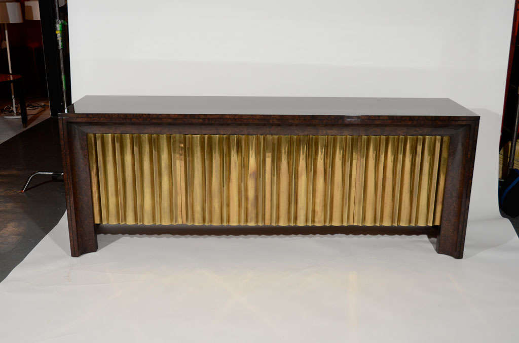 Mastercraft Burlwood and Brass Door Credenza