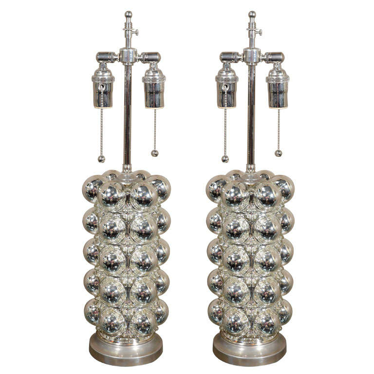 Pair of 1970's Mercury Glass Bubble Lamps
