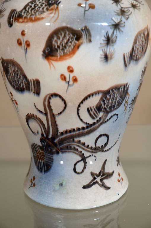 Glazed Underwater Sea Life Hand Painted Ceramic Vase