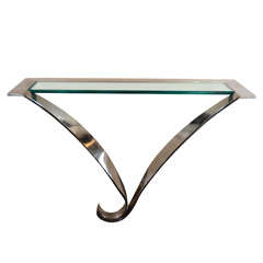 1970's Chrome Steel and Glass Console after Karl Springer
