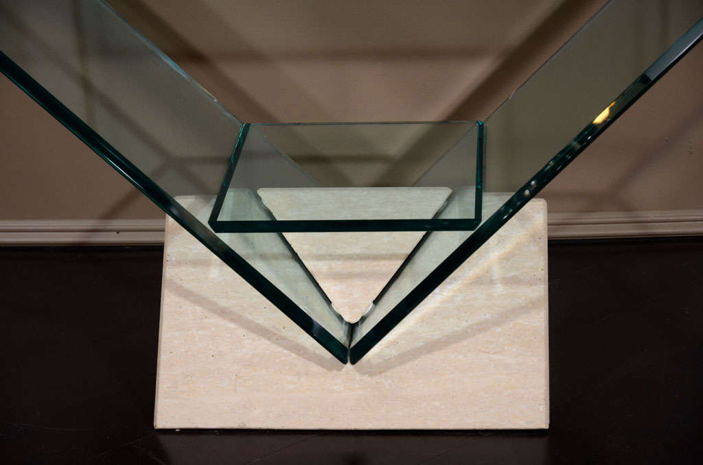 Italian Glass and Travertine Console 7