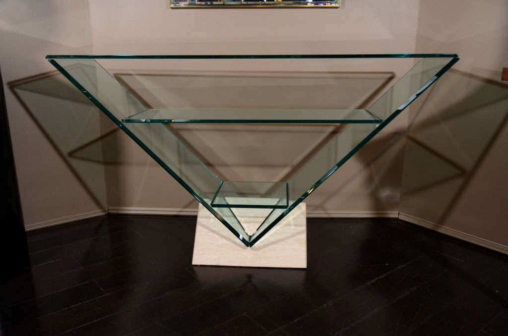 Italian Glass and Travertine Console 1