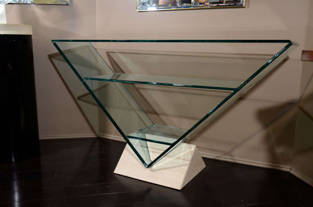 Italian Glass and Travertine Console 3