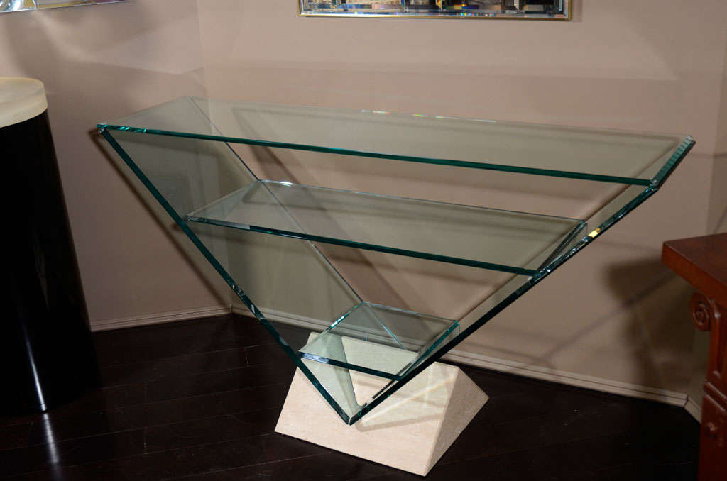 Italian Glass and Travertine Console 5
