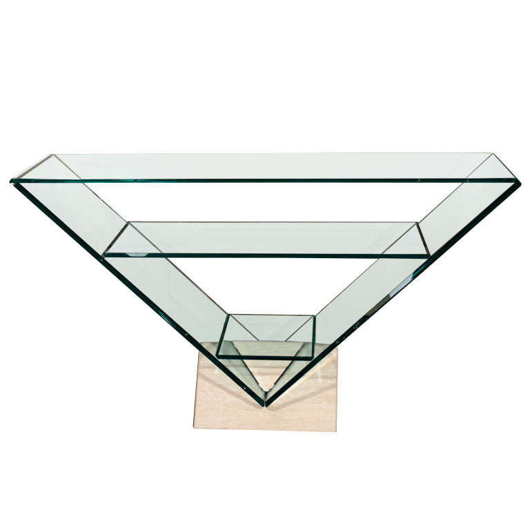 Italian Glass and Travertine Console