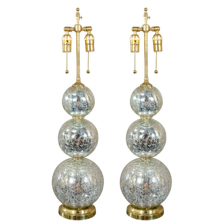 Pair of Crackled Mercury Glass Sphere Lamps