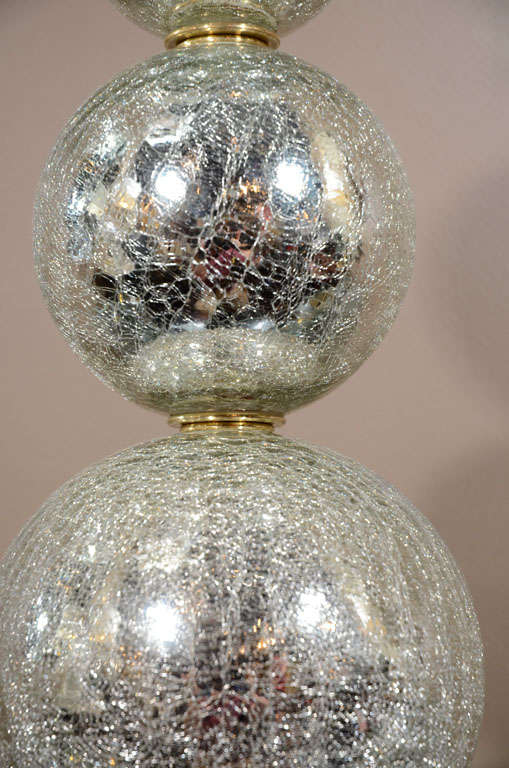 Pair of Crackled Mercury Glass Sphere Lamps For Sale at 1stdibs