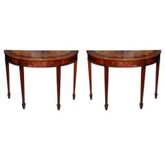 Antique Pair of Demi-Lune 19th Century Federal Style Consoles Tables