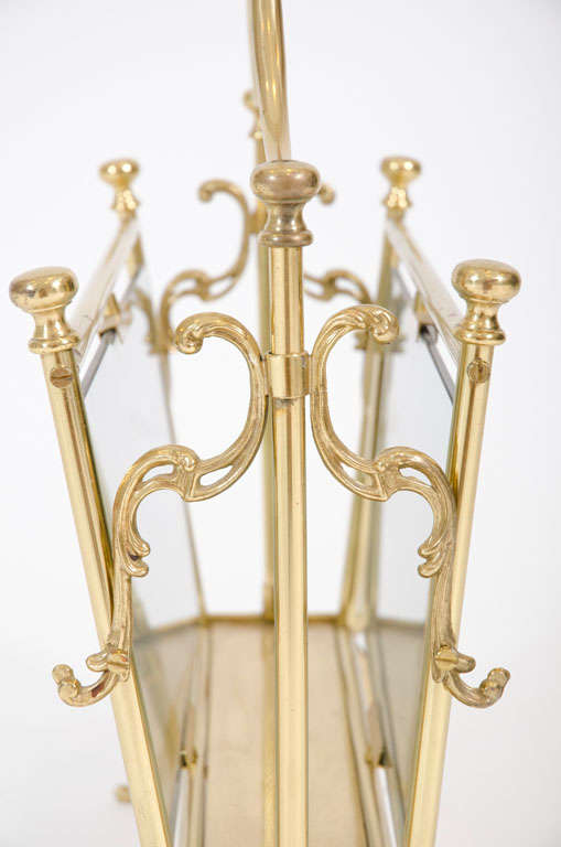 Italian Victorian Style Brass and Seaglass Green Glass Magazine Stand In Excellent Condition For Sale In New York, NY