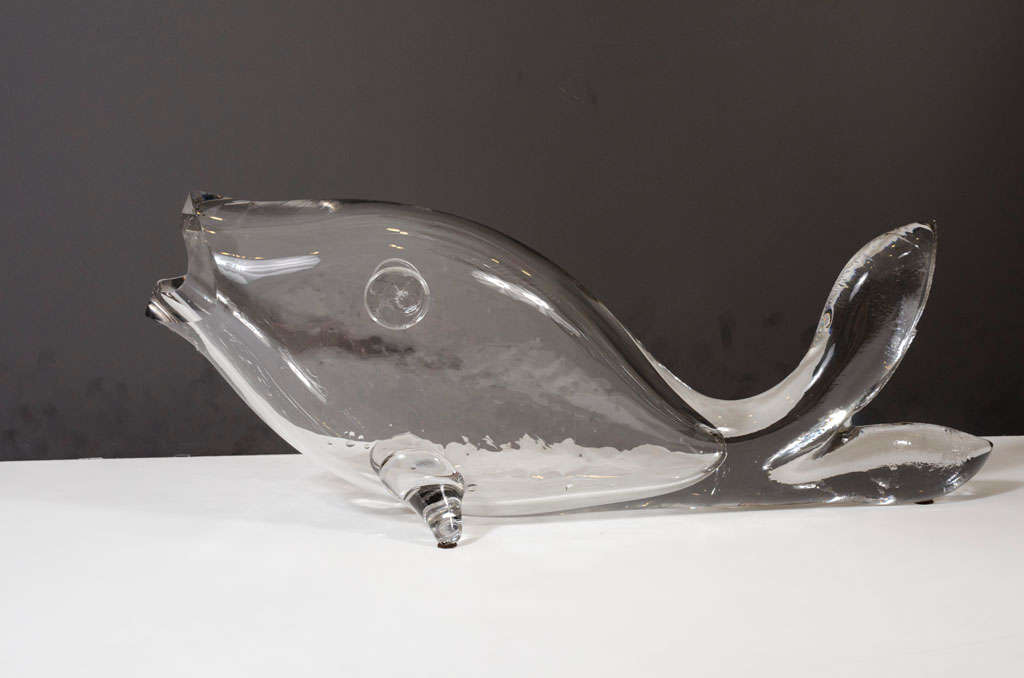 Hand Blown Clear Glass Fish Sculpture by Blenko In Excellent Condition In New York, NY