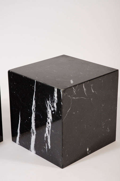 American Pair of Negro Marquina Spanish Marble Cube Side Tables by Pace