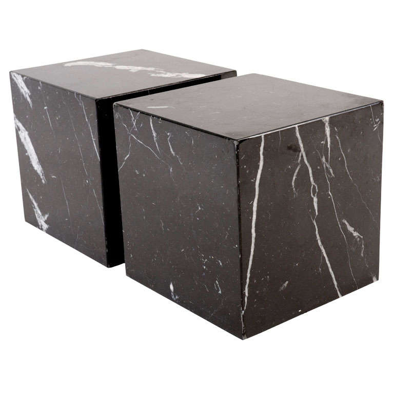 Pair of Negro Marquina Spanish Marble Cube Side Tables by Pace