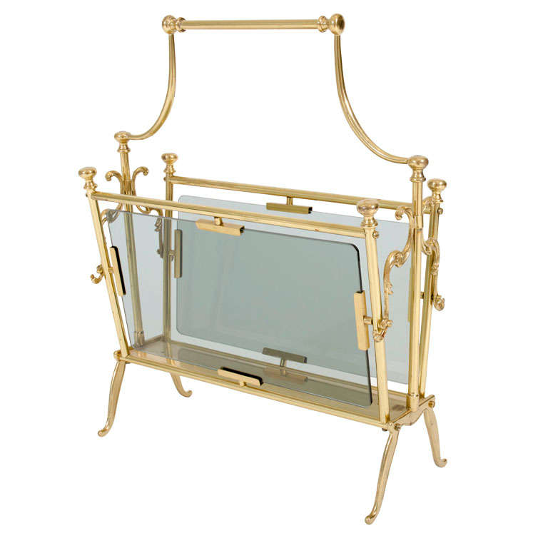 Victorian Style Brass and Smoked Glass Magazine Stand For Sale at 1stDibs
