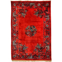 Fine Antique Imperial Chinese Red Silk Rug with Phoenixes