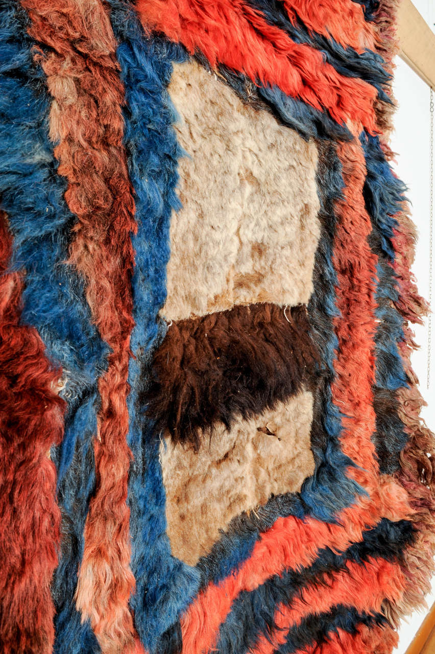 Hand-Crafted Antique Central Asian Fur Rug For Sale