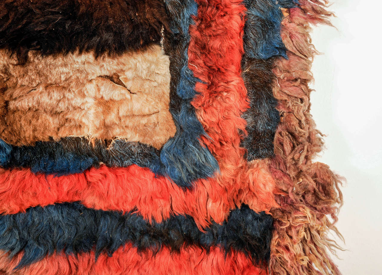 Antique Central Asian Fur Rug In Fair Condition For Sale In Milan, IT