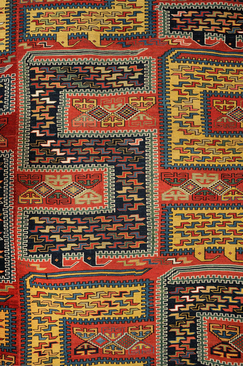 Wool Spectacular Antique Caucasian Dragon Sileh Rug