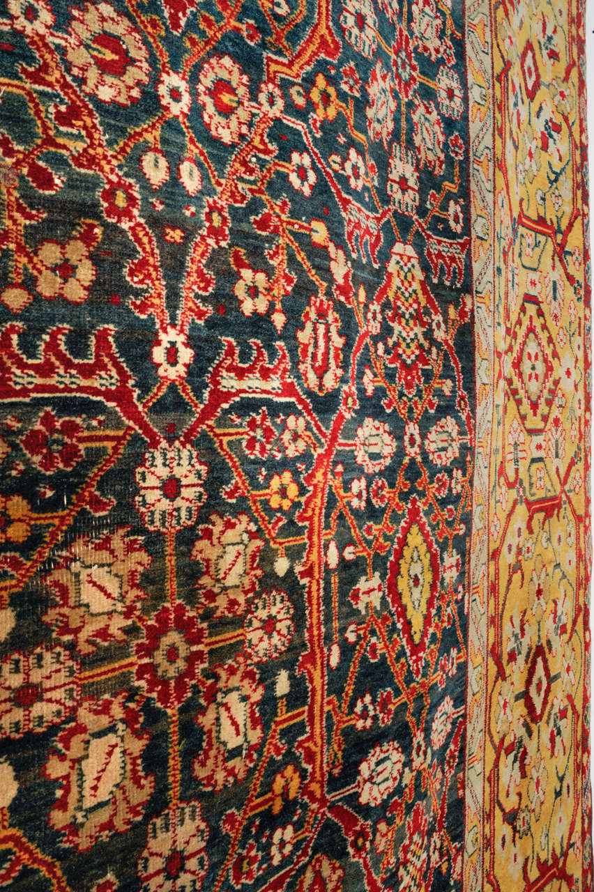 Smaragdgrüner feiner antiker indischer Agra-Teppich (Wolle) im Angebot