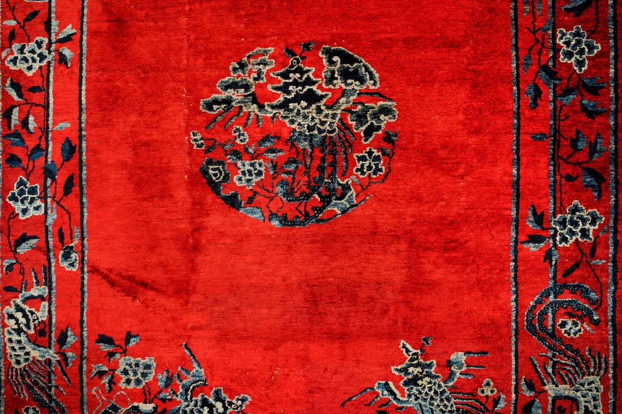 Imperial Chinese Red Silk Rug with Phoenixes For Sale at 1stdibs