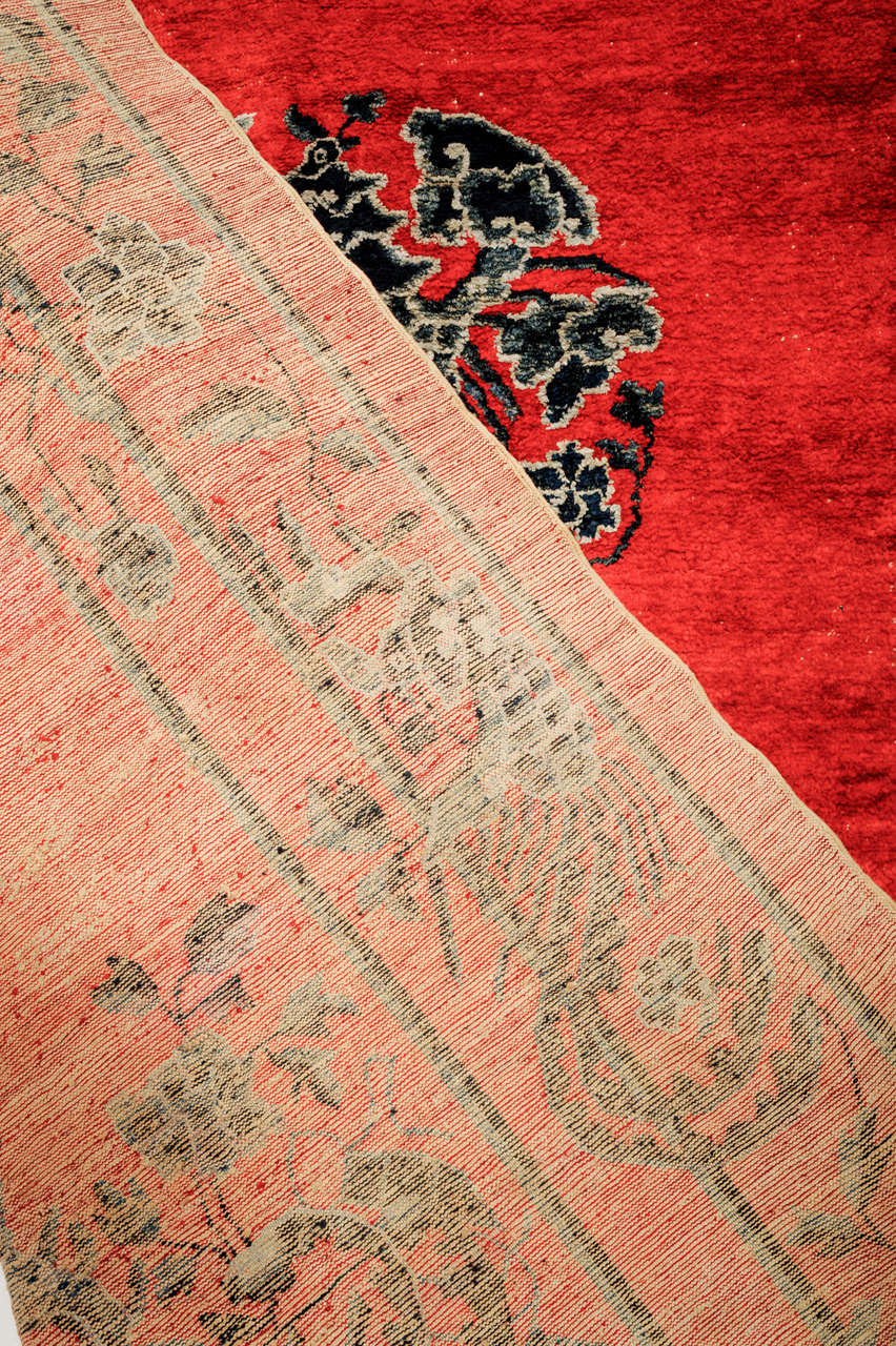 Imperial Chinese Red Silk Carpet with Phoenixes For Sale at 1stdibs