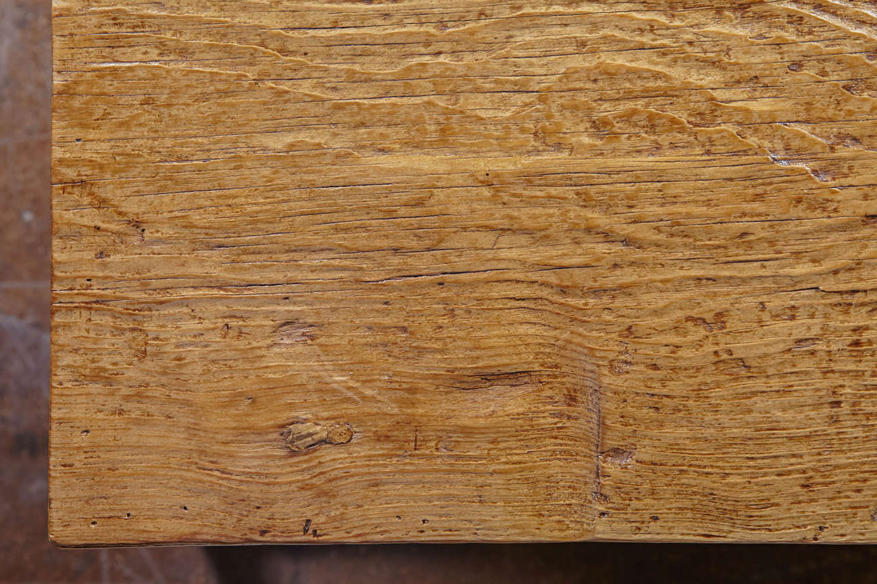 20th Century Reclaimed Elm Top Coffee Table on Metal Base