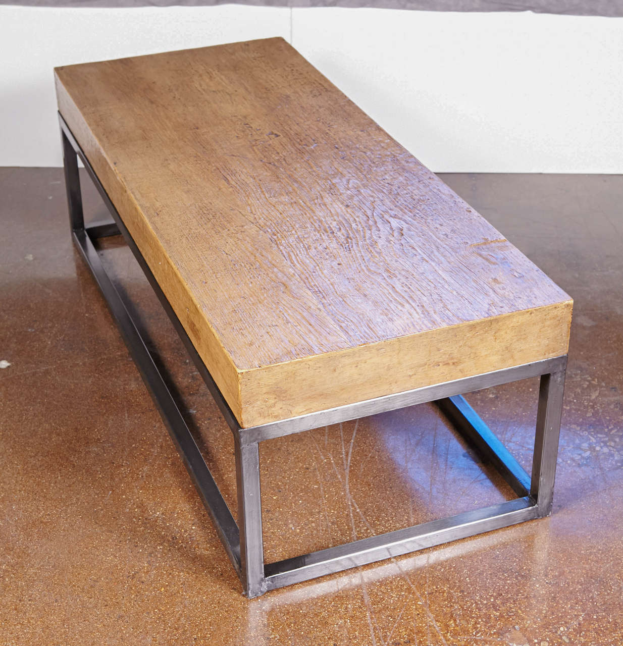 Reclaimed Elm Top Coffee Table on Metal Base 1