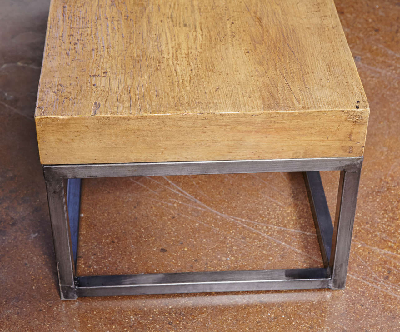 Reclaimed Elm Top Coffee Table on Metal Base 3