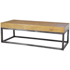 Antique Reclaimed Elm Top Coffee Table on Metal Base