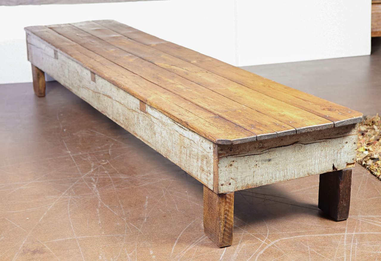 French Shop Pine Bench Used for Long Coffee Table or Low Side Table In Good Condition In Dallas, TX