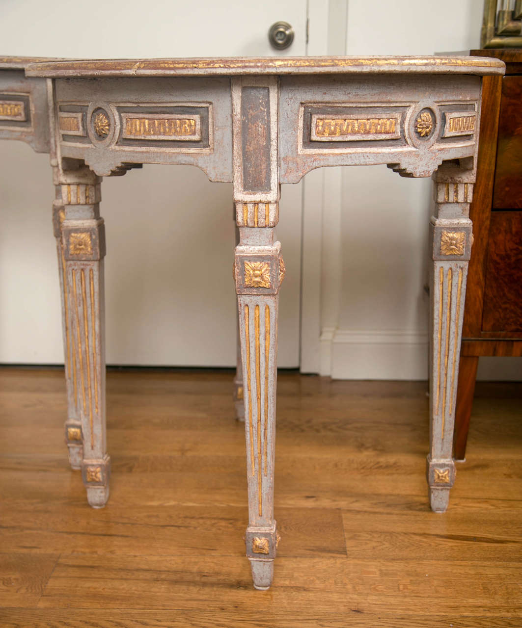 Pair of 18th Century Neoclassical Painted Demilune Consoles or Tables In Excellent Condition In Westport, CT