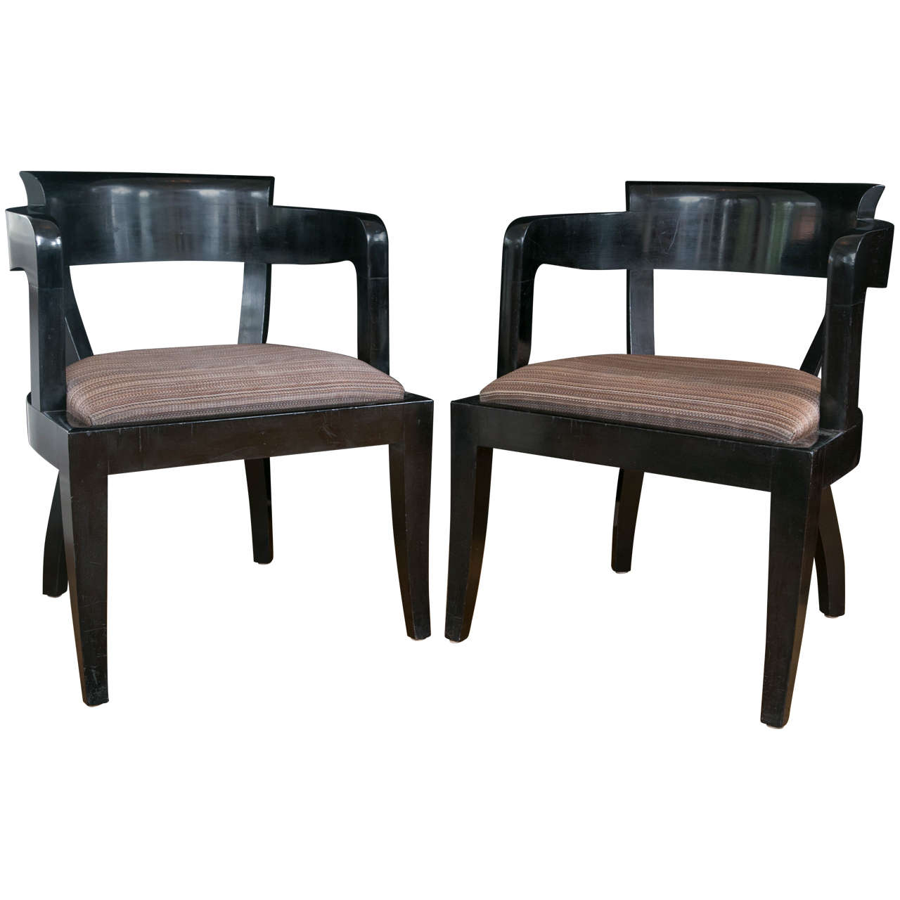 Set of Ten Modernist Black Lacquered Dining Chairs