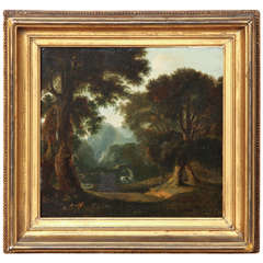 19th Century Irish Oil on Panel of a Wooded Landscape