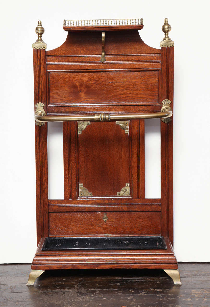 19th Century English Oak and Brass Hall Stand With the Shoolbred Plaque