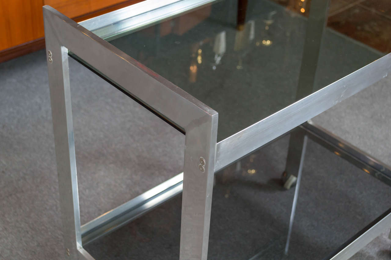 Modern, Polished Aluminum Bar Cart In Good Condition In San Francisco, CA