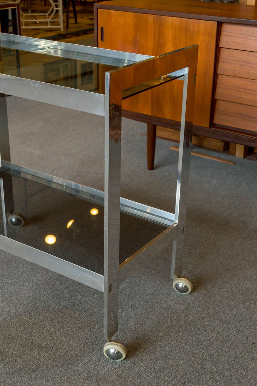 Glass Modern, Polished Aluminum Bar Cart