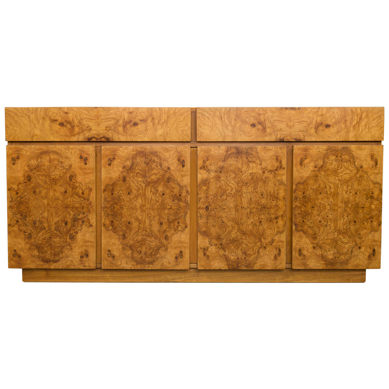 Lane Burl Olive Wood Credenza in Style of Milo Baughman