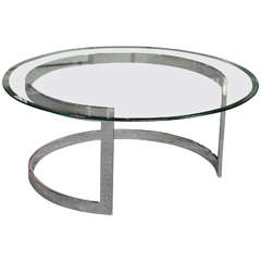 Chrome Bar Round Coffee Table in the Style of Milo Baughman 