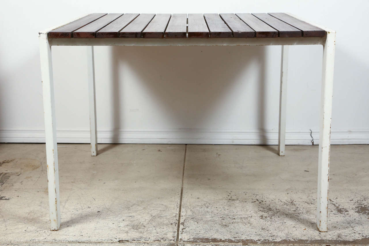 Hendrick Van Keppel and Taylor Green 600 series steel table with Stained Redwood slat top.